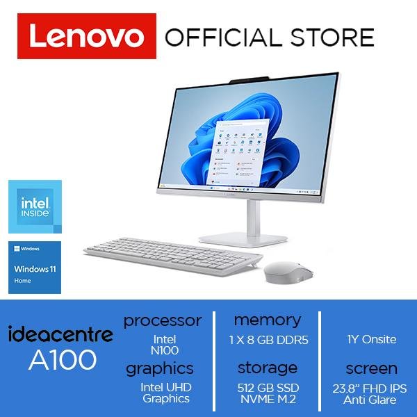 1 Lenovo AIO A100 Intel N100 8GB 512GB SSD w11 1Y Onsite